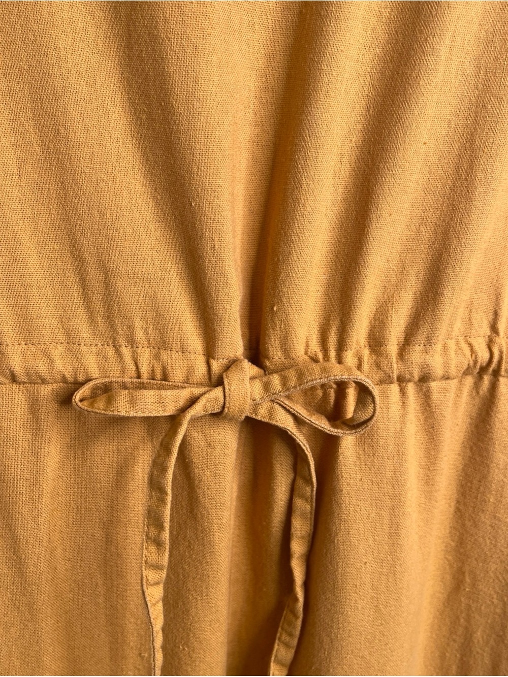 DREW by Anthropology Linen Minimalist Jumpsuit Pockets Drawstring Lrg Mustard - Picture 3 of 16